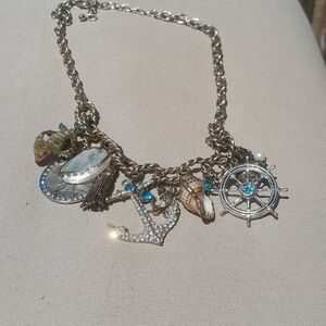 Nautical Beach Sparkley Silver and Blue Ocean-Inspired Necklace Vintage